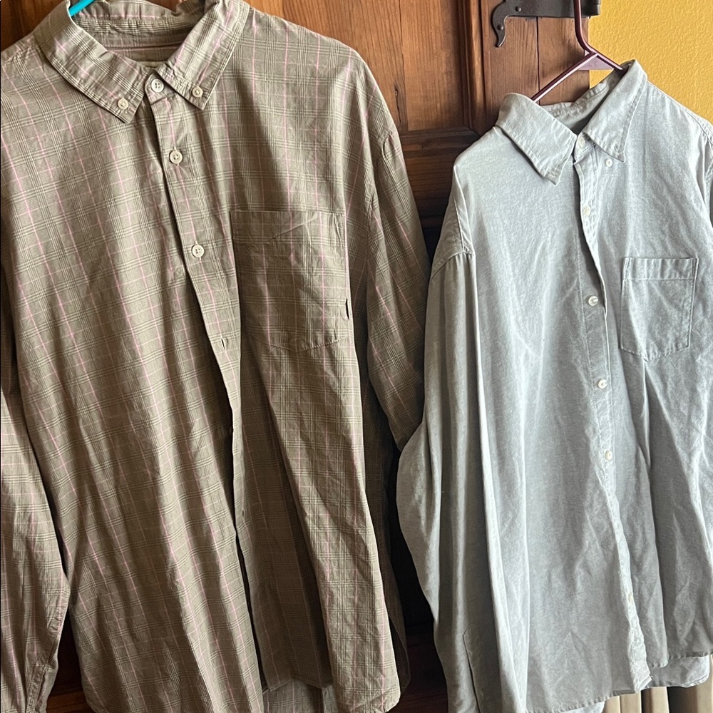 Urban Outfitters Men's Olive Plaid and Light Gray Button-Up Shirts